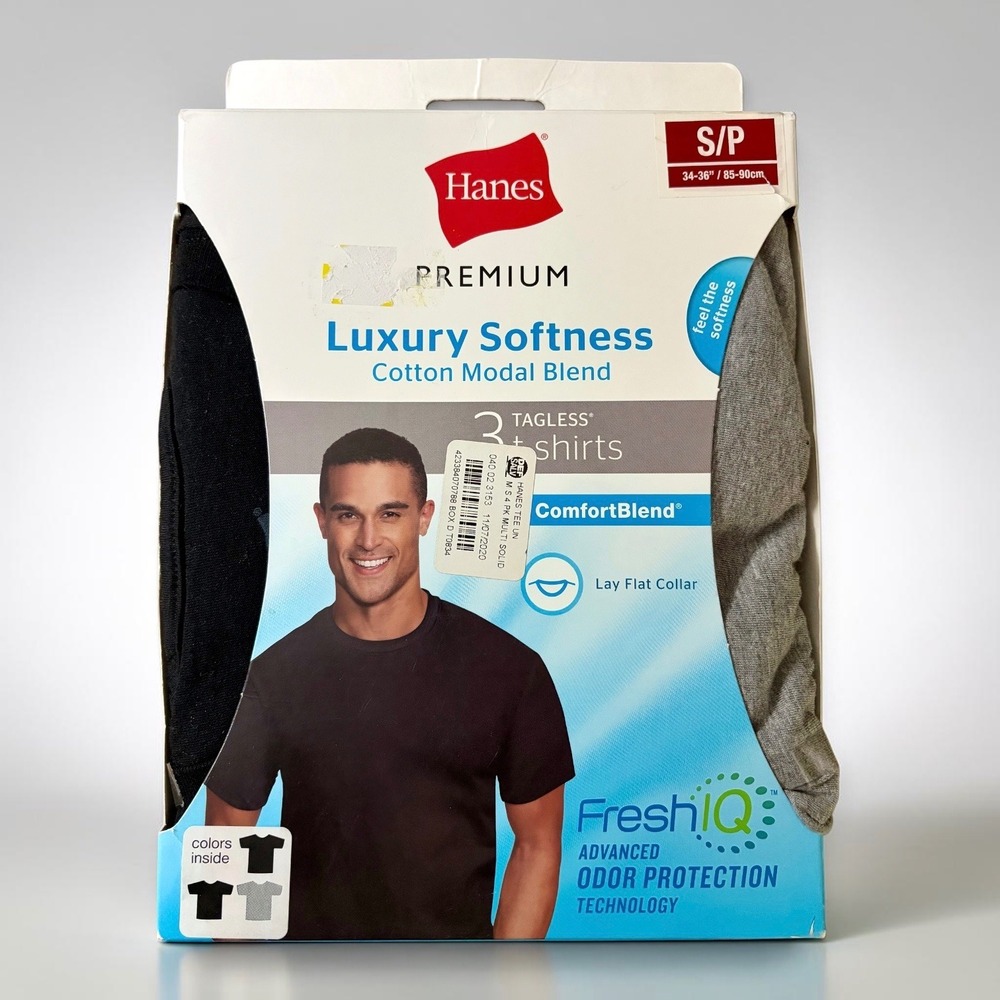 Hanes Premium Luxury Softness Mens Crew Neck Undershirt 3 Pack Black Gray Small